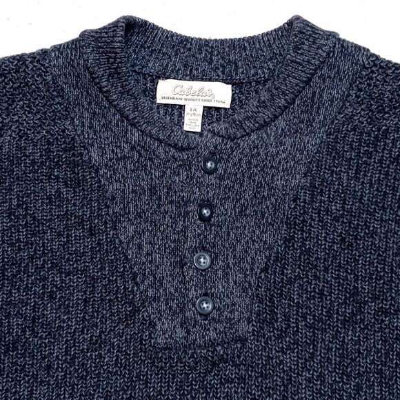 Cabela's Blue Heavy Knit 100% Cotton Henley Sweater - Men's Size Large - Picture 2 of 8